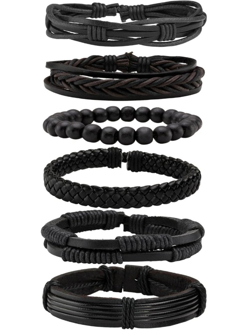6 Pcs Punk Braided Leather Bracelets for Men Women Cuff Wrap Wristbands Adjustab - Picture 1 of 6
